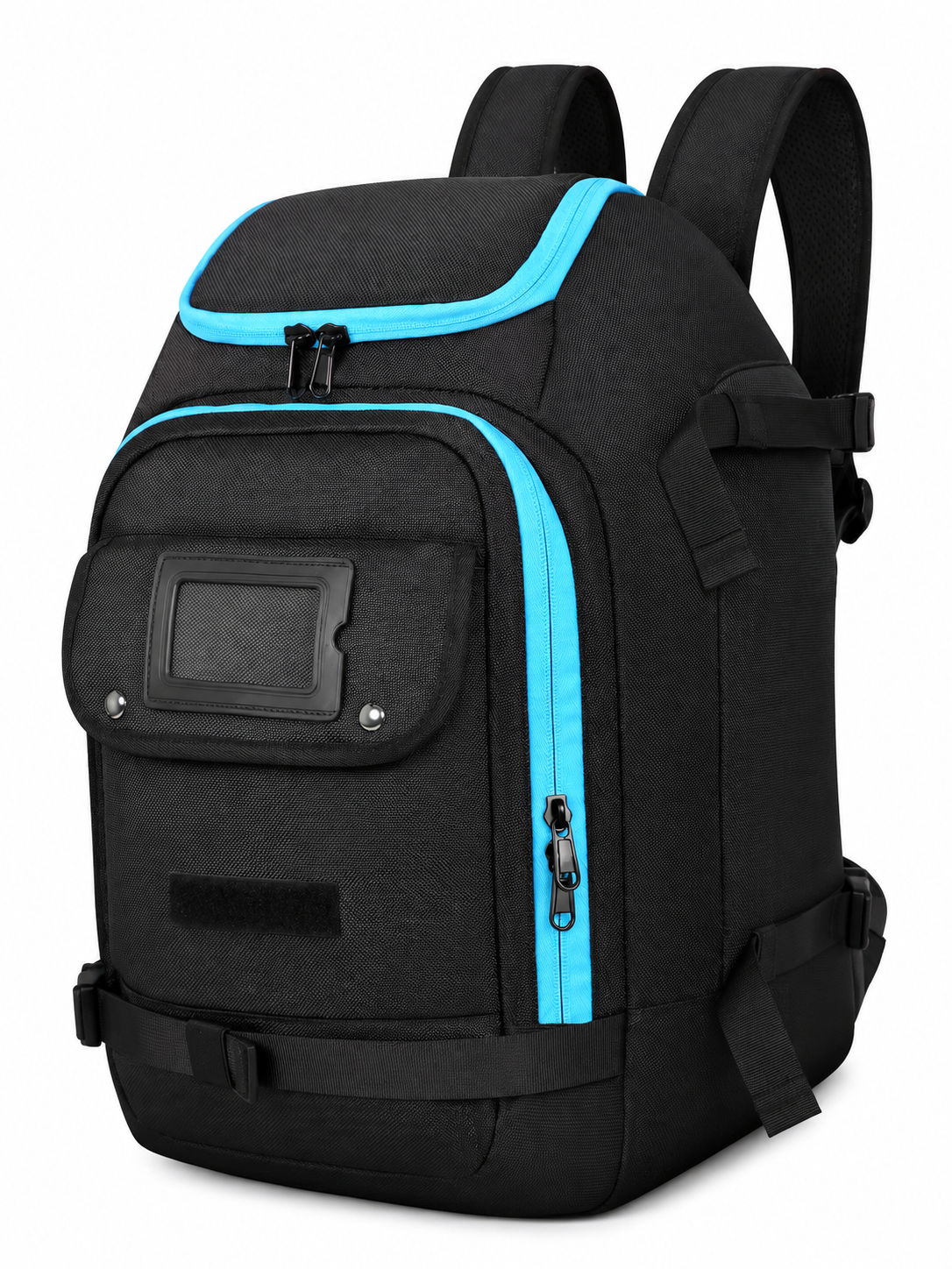 Reference black backpack with blue zipper accents