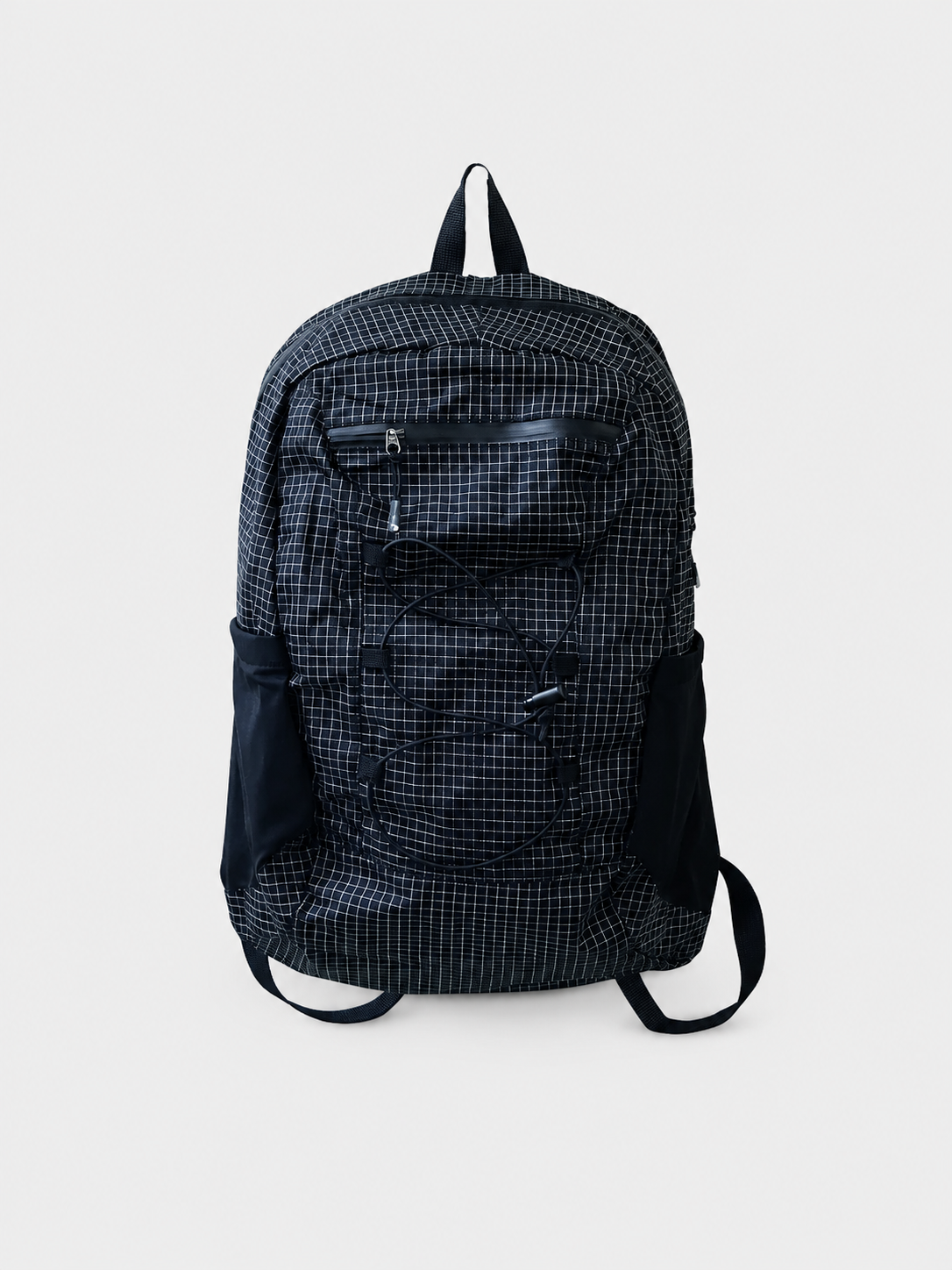 Reference black grid-pattern backpack product